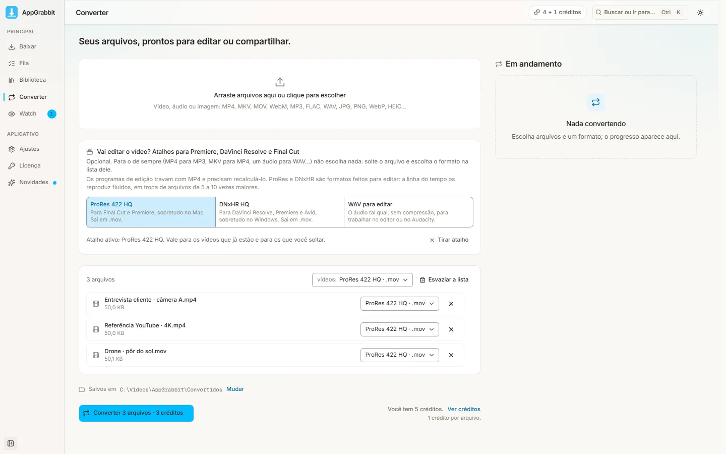 AppGrabbit no Windows: a aba Converter com os três atalhos para editores